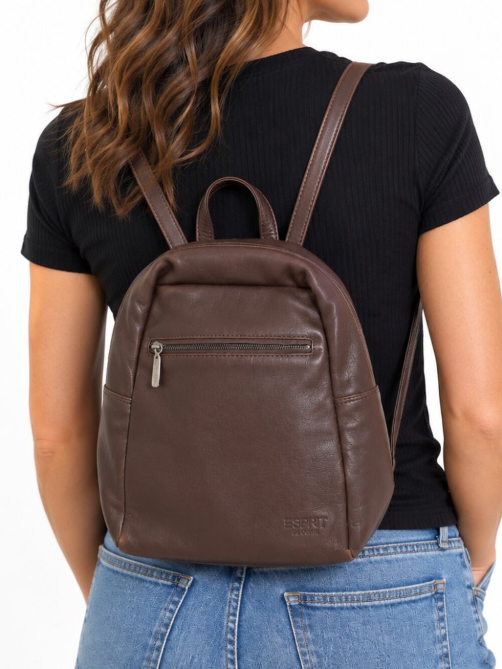 ESPRIT Vintage 90s Leather Mini Backpack Purse Bag Chocolate Brown Neutral Sleek